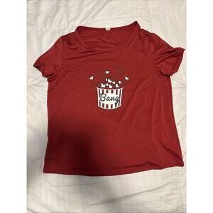 Small Red T Shirt with Hearts On The Front Short Sleeve Size Small S Pre Owned